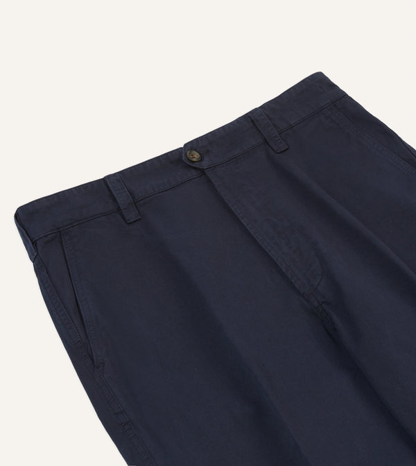 Drake's Navy Cotton Flat Front Chino