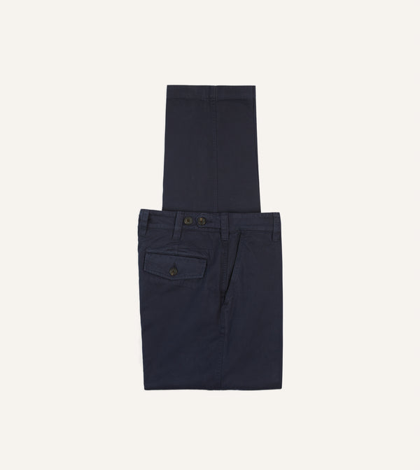 drake's Navy Cotton Flat Front Chino