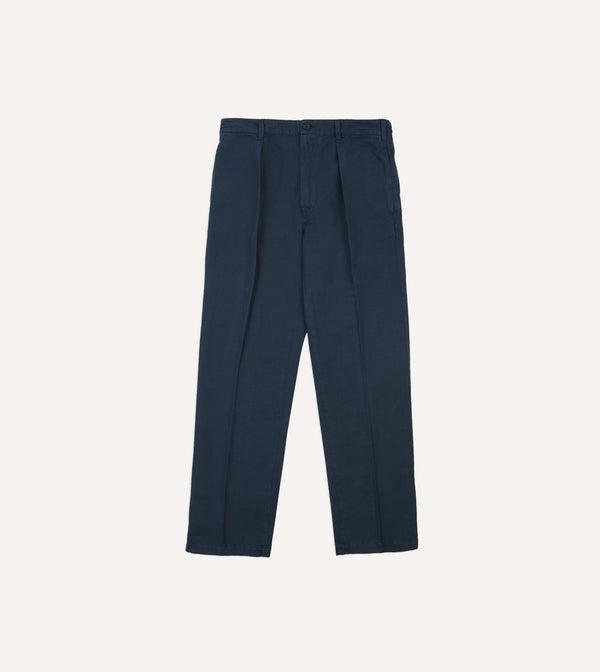 Drake's Navy Cotton Linen Games Trousers