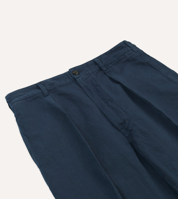 Drake's Navy Cotton Linen Games Trousers