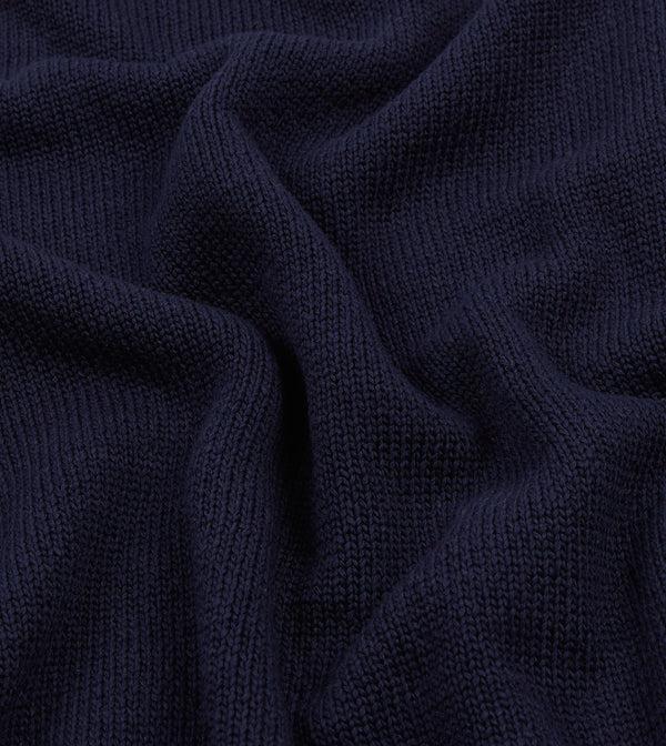 Drake's Navy Cotton Mock Neck Jumper