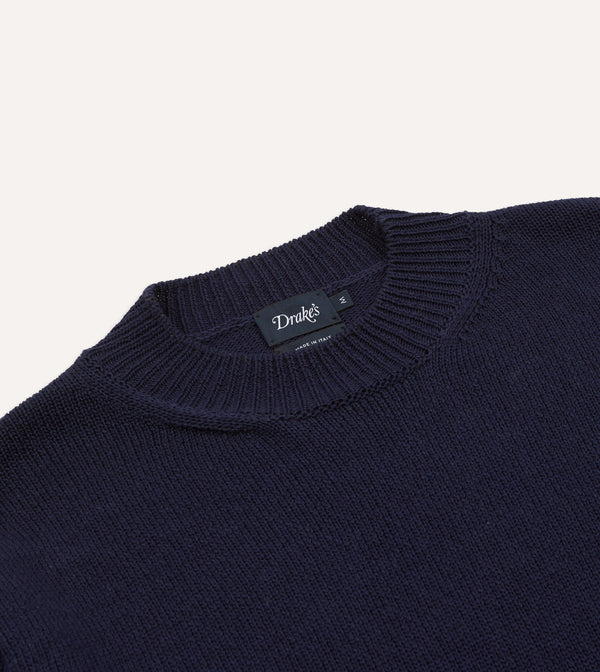 Drake's Navy Cotton Mock Neck Jumper