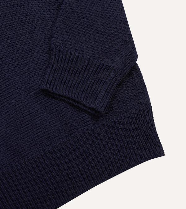 Drake's Navy Cotton Mock Neck Jumper