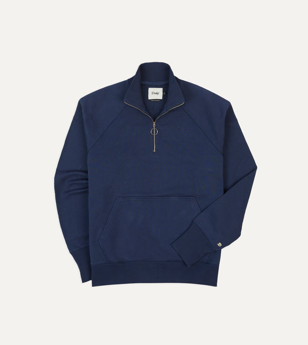 Drake's Navy Cotton Quarter Zip Sweatshirt