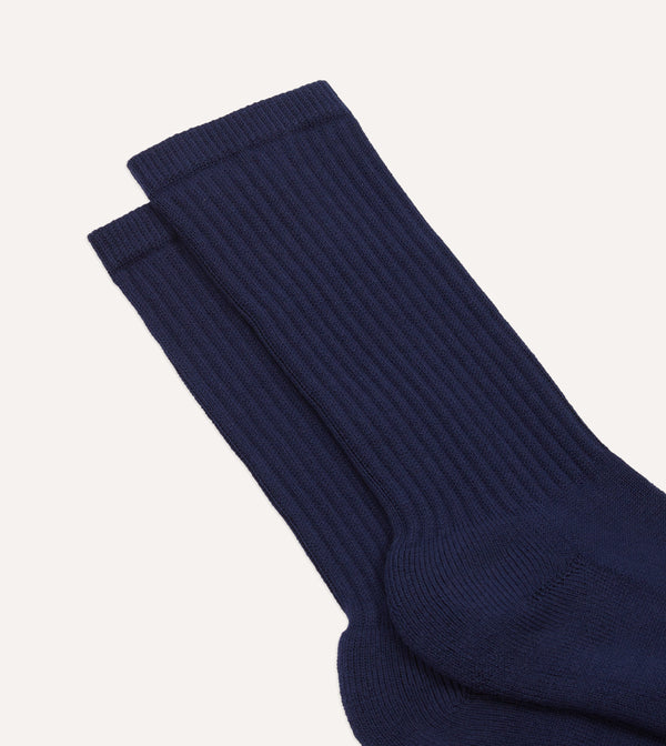 Drake's Navy Cotton Sports Socks