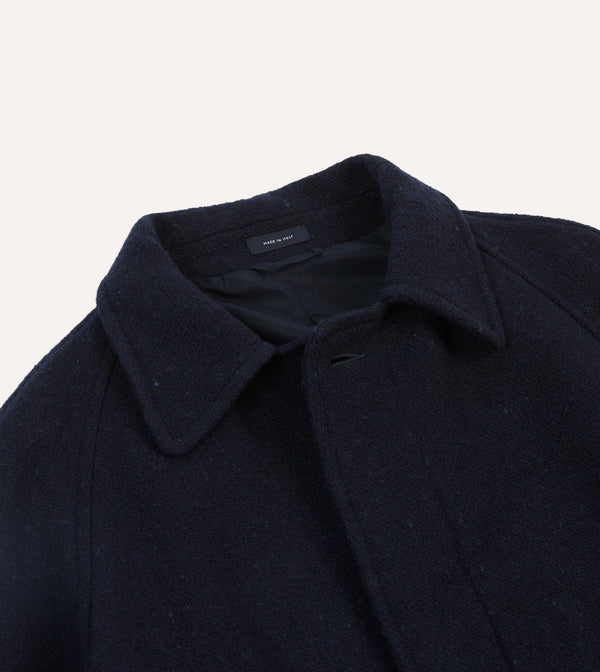 Drake's Navy Donegal Wool Raglan Coat