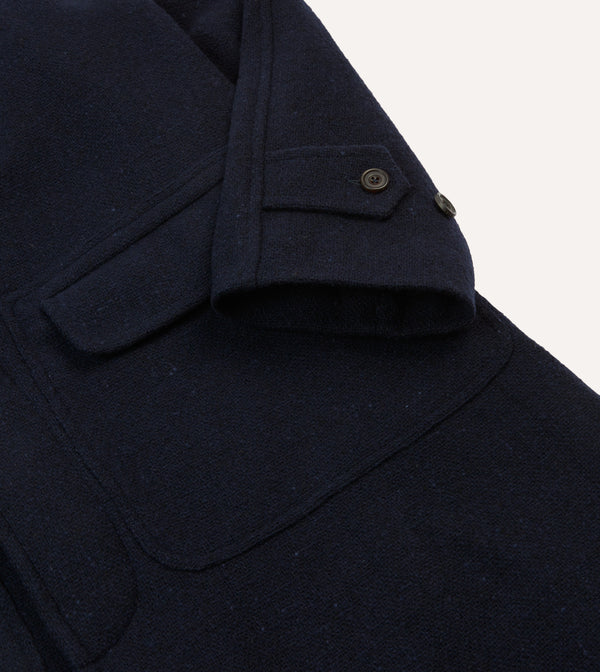 Drake's Navy Donegal Wool Raglan Coat