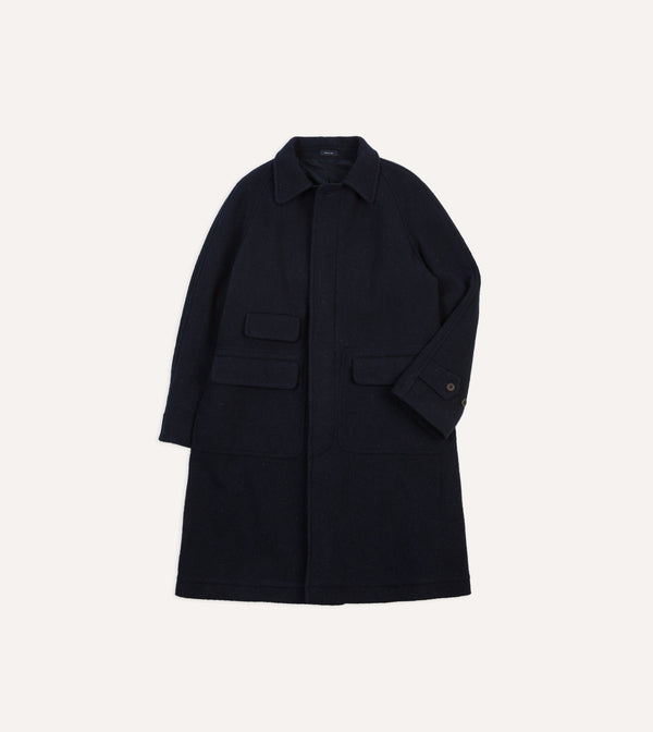 drake's Navy Donegal Wool Raglan Coat