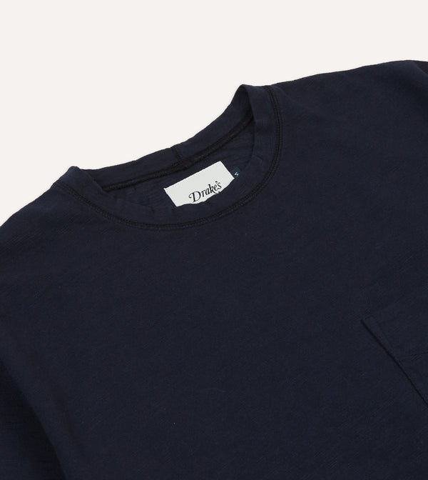 Drake's Navy Flamé Cotton Crew Neck Hiking T-Shirt