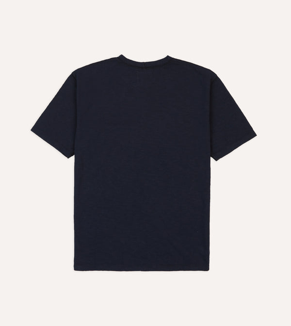 Drake's Navy Flamé Cotton Crew Neck Hiking T-Shirt