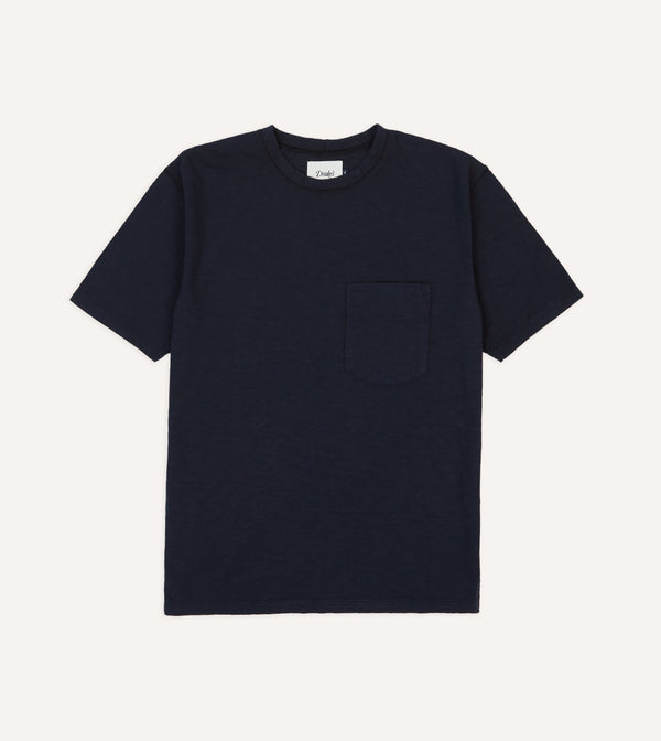 drake's Navy Flamé Cotton Crew Neck Hiking T-Shirt