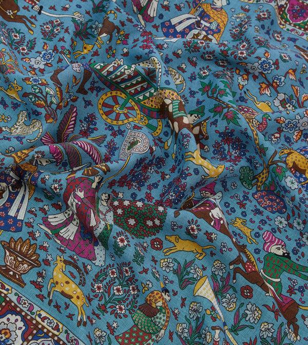 Drake's Navy Floral Mughal Print Wool-Silk Bandana