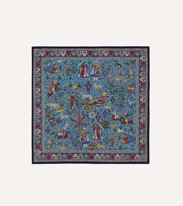 drake's Navy Floral Mughal Print Wool-Silk Bandana