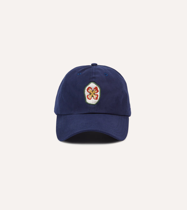 drake's Navy Flower Emblem Cotton Baseball Cap