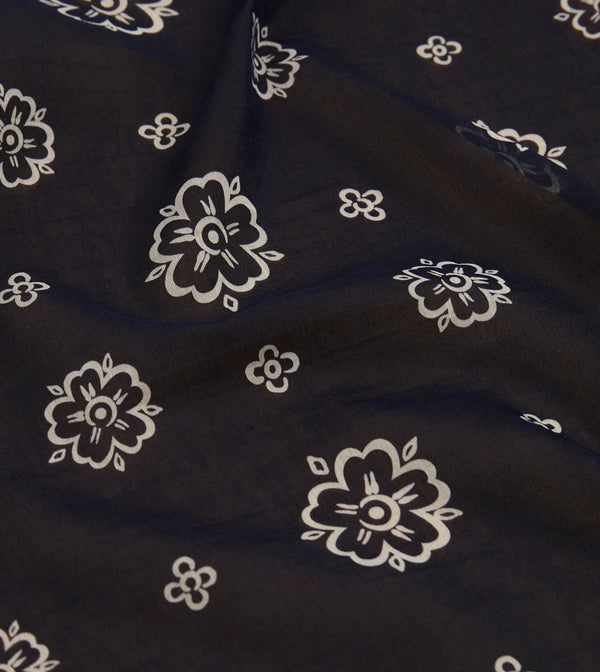 Drake's Navy Flower Print Silk-Cotton Bandana