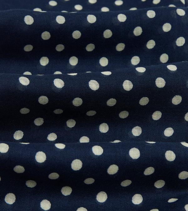 Drake's Navy Hand-Drawn Polka Dot Wool-Silk Scarf