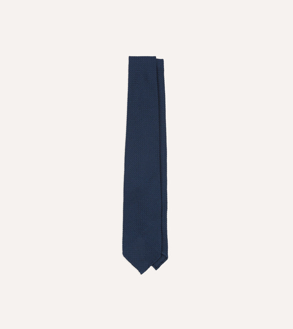 drake's Navy Hand Rolled Large Knot Grenadine Tie