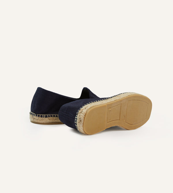 Drake's Navy Herringbone Cotton Espadrilles