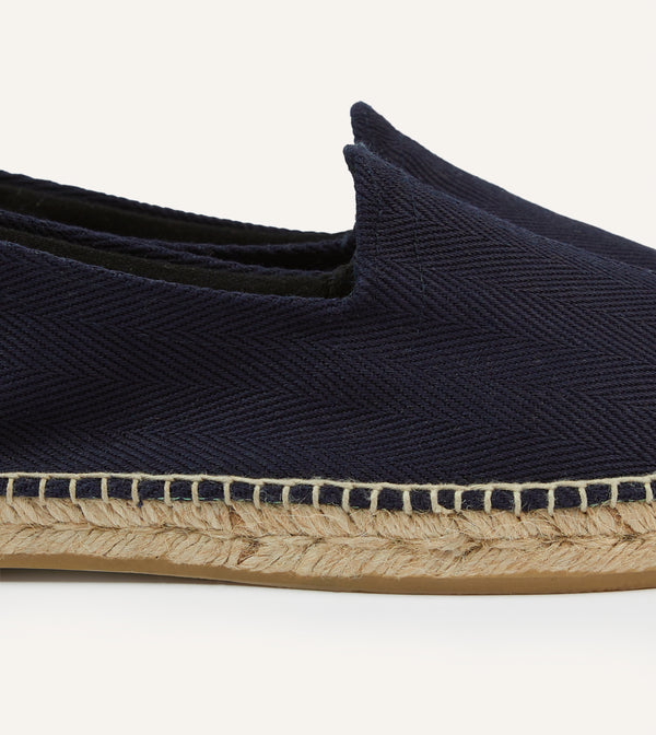 Drake's Navy Herringbone Cotton Espadrilles