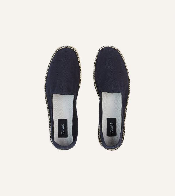 Drake's Navy Herringbone Cotton Espadrilles