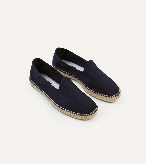 drake's Navy Herringbone Cotton Espadrilles