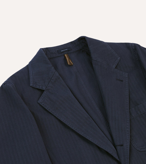 Drake's Navy Herringbone Cotton Games Blazer Mk. I