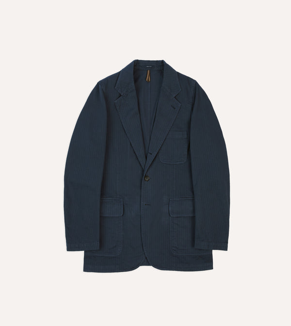 drake's Navy Herringbone Cotton Games Blazer Mk. I