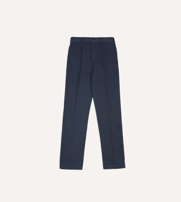 Drake's Navy Herringbone Cotton Games Trousers