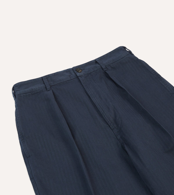 Drake's Navy Herringbone Cotton Games Trousers