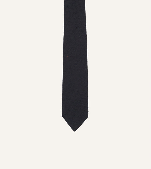 Drake's Navy Herringbone Shantung Silk Tipped Tie