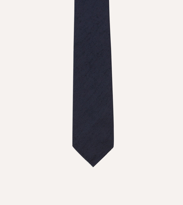 Drake's Navy Herringbone Shantung Silk Tipped Tie
