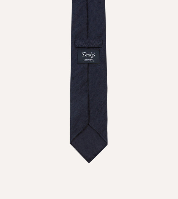 Drake's Navy Herringbone Shantung Silk Tipped Tie