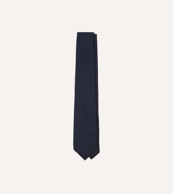 drake's Navy Herringbone Shantung Silk Tipped Tie