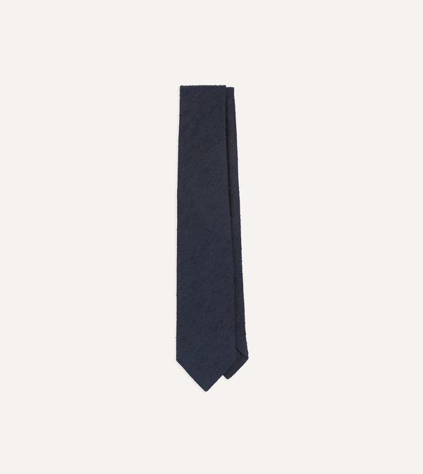drake's Navy Herringbone Shantung Silk Tipped Tie
