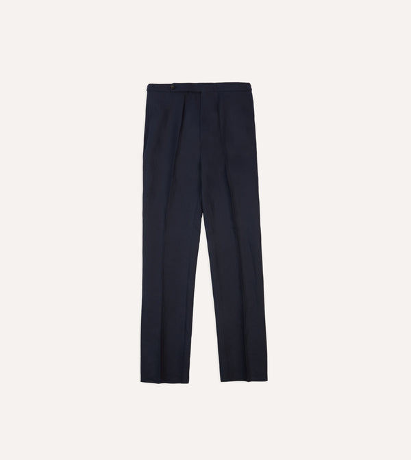 Drake's Navy Irish Linen Single Pleat Trouser