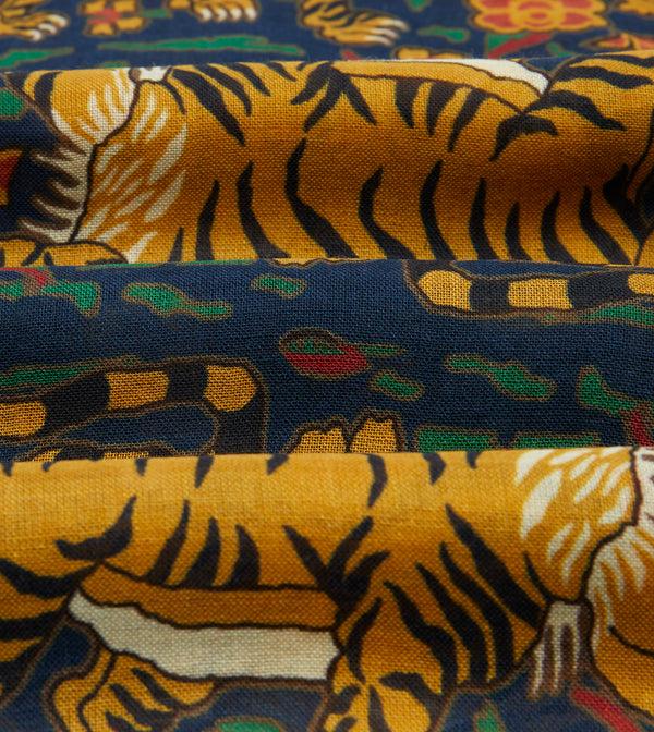 Drake's Navy Jumbo Tiger Print Wool-Silk Scarf