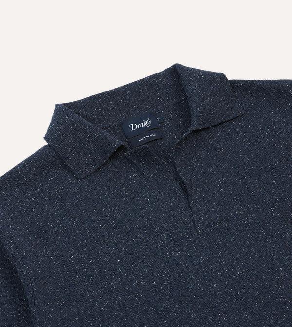 Drake's Navy Knitted Silk Short-Sleeve Polo Shirt