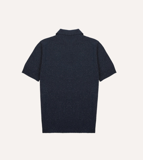 Drake's Navy Knitted Silk Short-Sleeve Polo Shirt