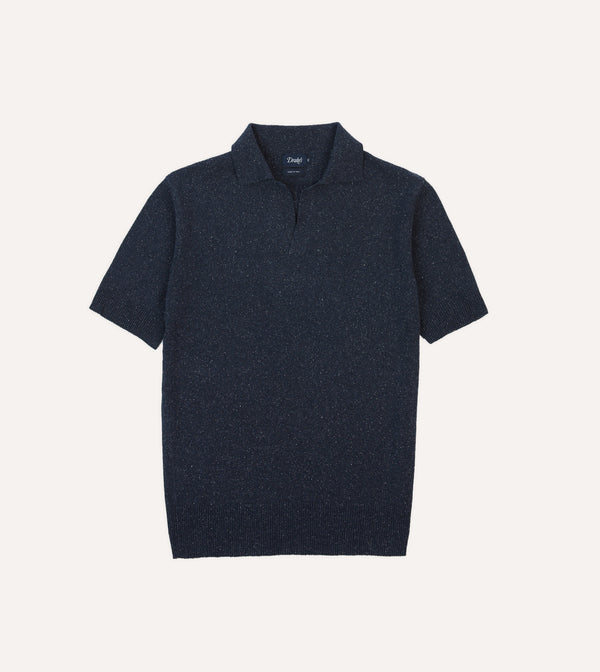 drake's Navy Knitted Silk Short-Sleeve Polo Shirt