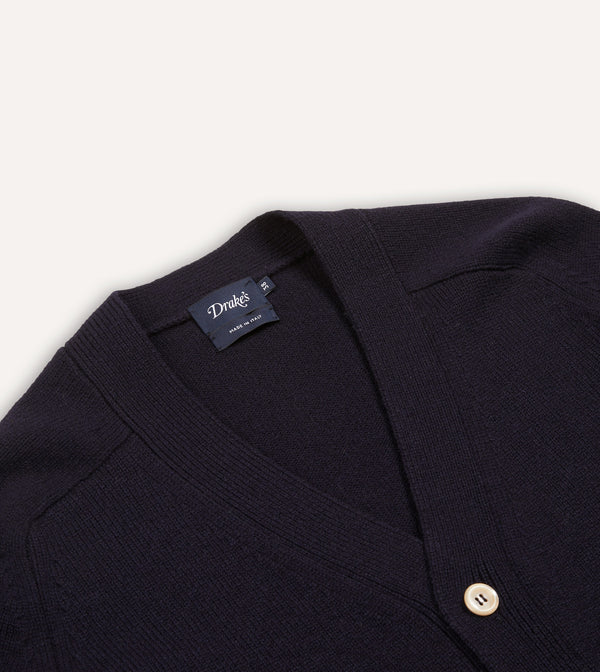 Drake's Navy Lambswool 6 Button Cardigan