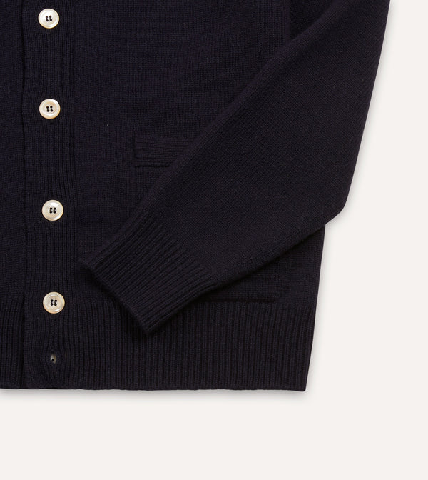 Drake's Navy Lambswool 6 Button Cardigan