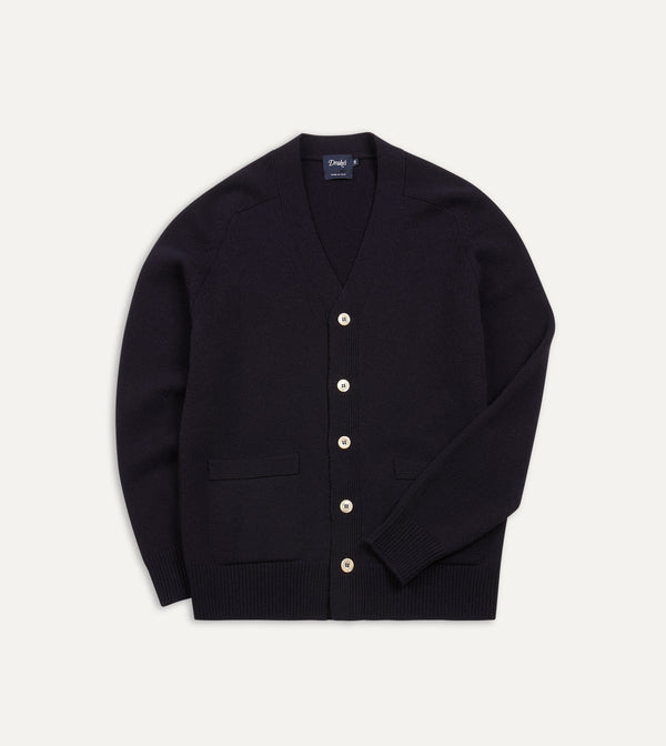 drake's Navy Lambswool 6 Button Cardigan