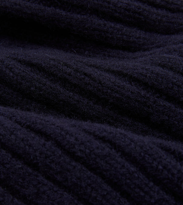 Drake's Navy Lambswool Ribbed Knit Cap