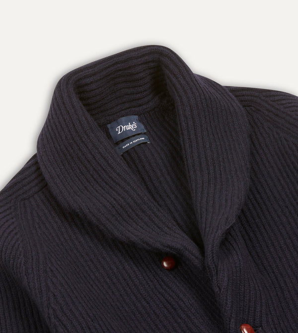 Drake's Navy Lambswool Shawl Collar Cardigan