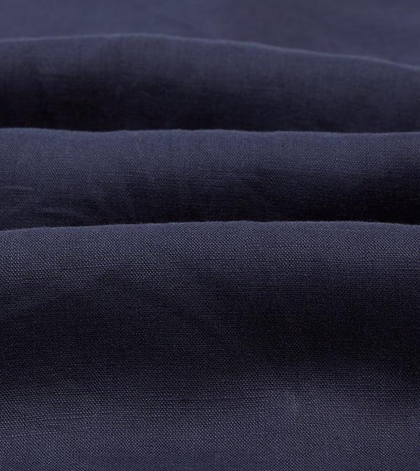 Drake's Navy Linen Camp Collar Long Sleeve Shirt