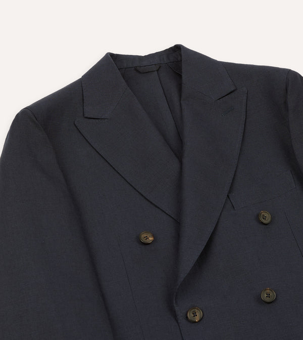 Drake's Navy Linen Double-Breasted Tailored Jacket