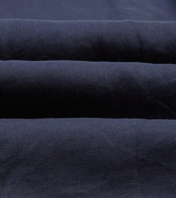 Drake's Navy Linen Long Point Collar Popover Shirt