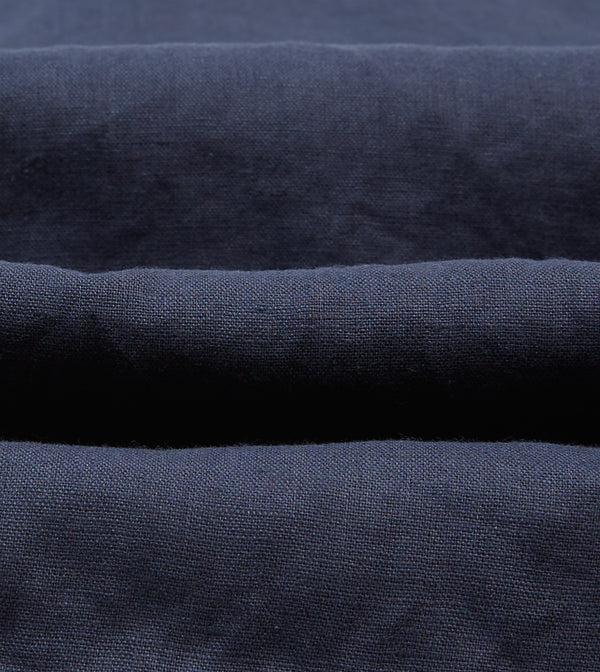 Drake's Navy Linen Mandarin Collar Popover Shirt