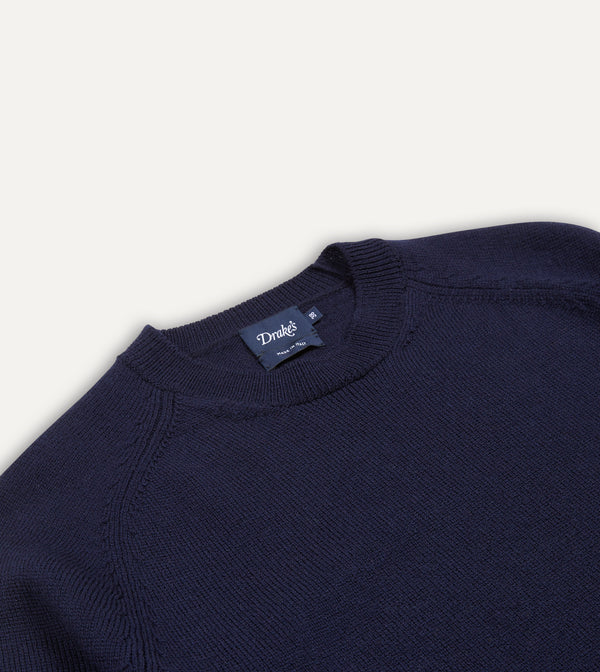 Drake's Navy Merino Crew Neck Jumper