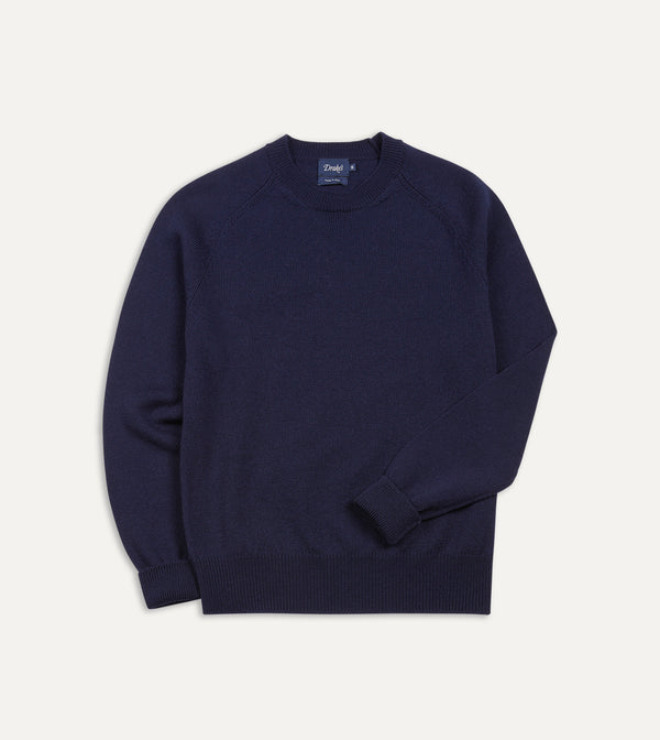 drake's Navy Merino Crew Neck Jumper